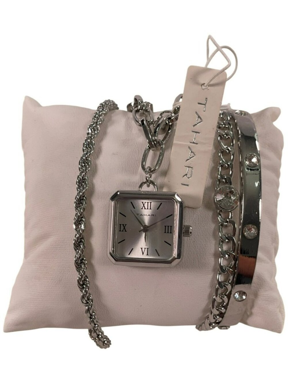 Tahari Silver-Tone Bracelet Watch & Rhinestone Accents Women's BOXED NEW